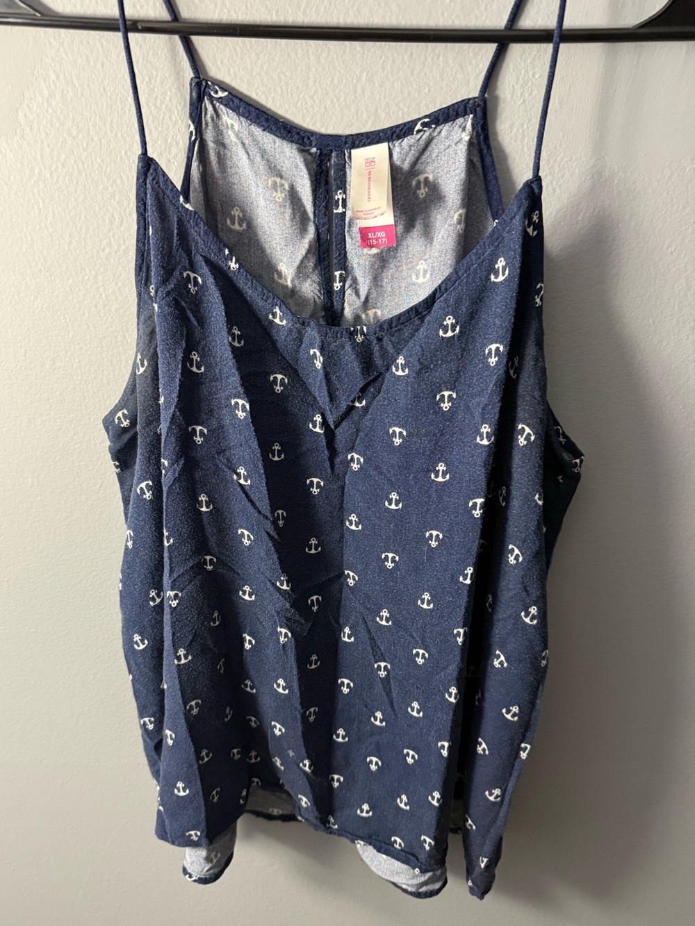 No Boundaries Navy Anchor Print Spaghetti Camisole